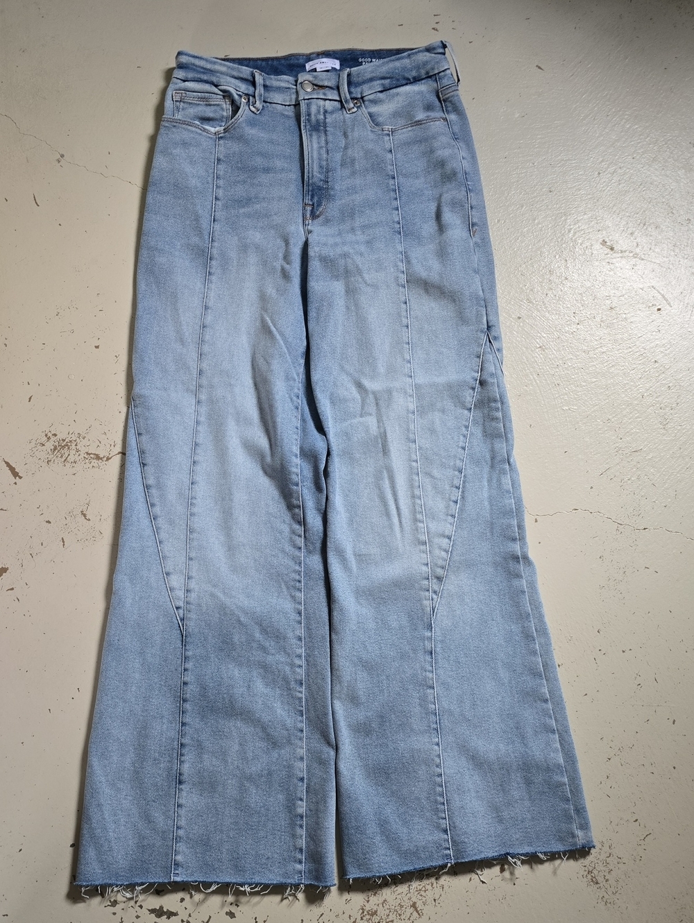 Good American Women's Good Waist Palazzo Blue Jeans Size 31 High Rise Wide Leg